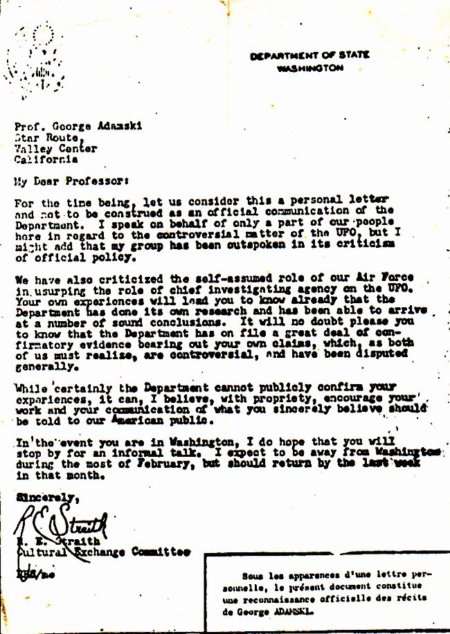 Lettre du dénommé R. E. Straith à G. Adamski :